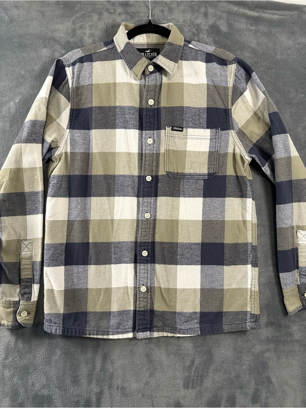 Hollister Navy, Olive & Cream Plaid Button-Down Shirt